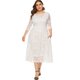 thumbnail image 1 of Vestido de mujer Vestido delgado de fiesta con cuello en O ahuecado de encaje de ganchillo Eccomum Blanco/6XL, 1 of 7
