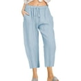 thumbnail image 2 of Capreze Capri Pants for Women Straight Leg Pants Casual Drawstring High Waist Crop Pants with Pockets Light Blue M, 2 of 3