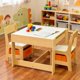 thumbnail image 1 of Mesa Para Niños Con 2 Sillas y 2 Cajones Escritorio Infantil Con Pizarra Juguetero Organizador Infantil Adecuado Para Niños y Niñas Muebles Adecuados Para Educación y Actividades（Color Natural）, 1 of 9