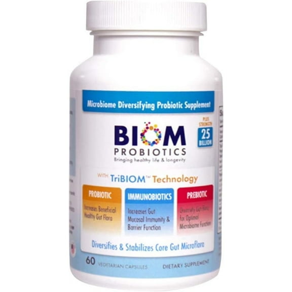 Biom Probiotics 3-in-1 Formula Cold Shipped with 25 Billion Flora for Adults, Immune Support, 60ct