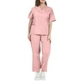 thumbnail image 3 of Scrubs for Women - V Neck Top and Bootcut Cargo Straight Pants with multi Pockets Pink L, 3 of 4