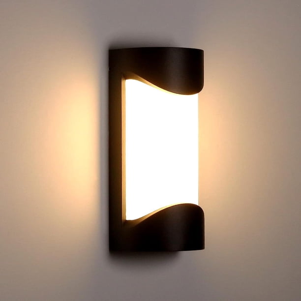 Aplique de pared LED para interior y exterior, 10 W, resistente al agua, IP65, aluminio antracita, iluminación decorativa, luz blanca cálida de 3000 K, lámpara para exterior para sala de estar,