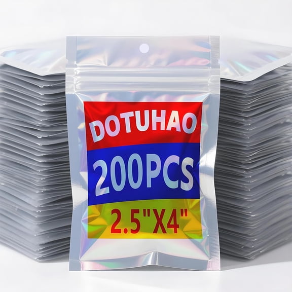 200 Pack Mylar Bags, 2.5'' x 4" Resealable Bags, Foil Bag, Mylar Holographic Bag with Clear Window, Resealable Bagges, Smell Proof Bagges, Zipper Foil Bag's (200 Pack, 2.5'' x 4")