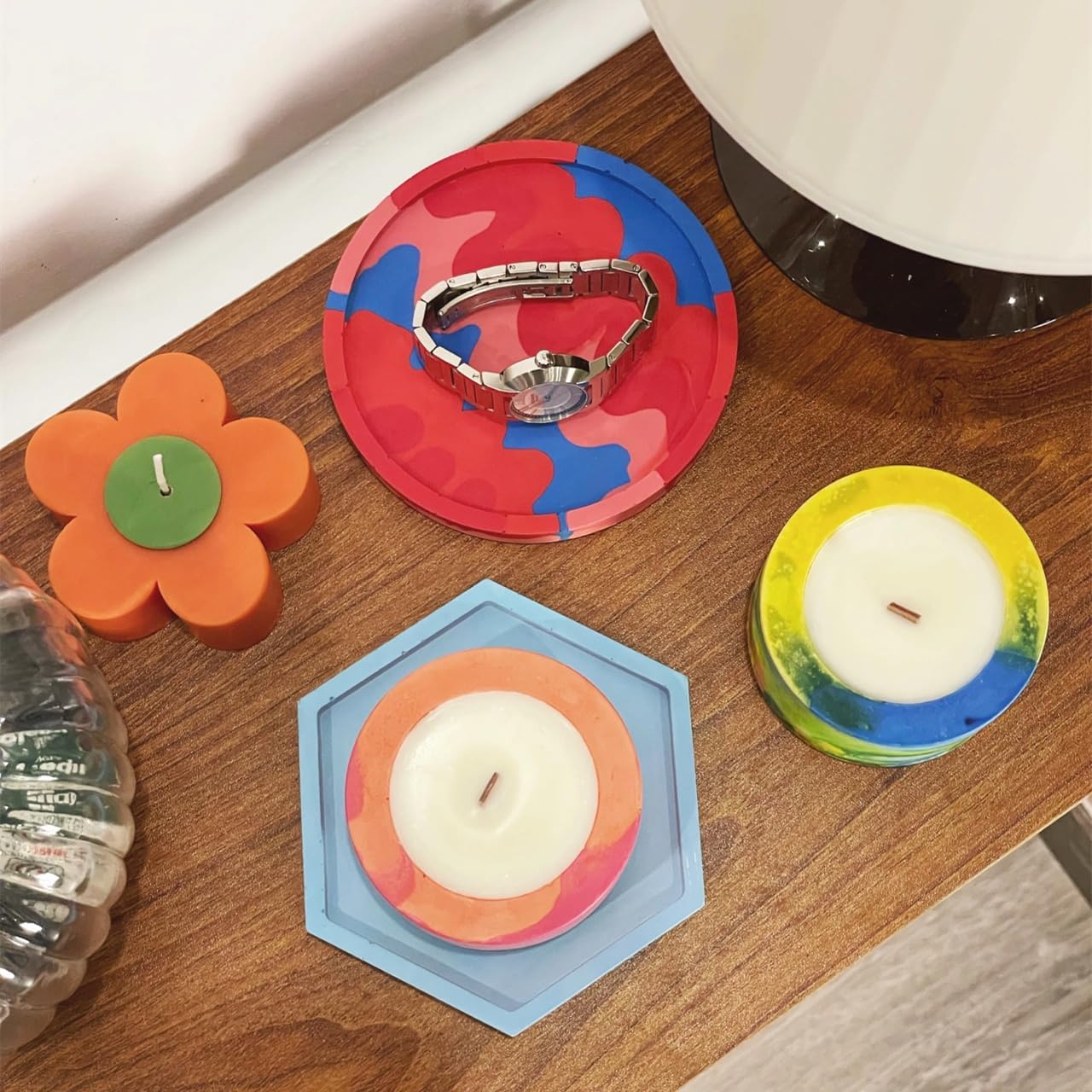 ABCISI 8 Pcs Coaster Resin Molds - Durable Silicone Coaster Molds for Epoxy Resin, Round & Hexagon Resin Tray Mold for DIY Trinket Tray, Casting Crafts, Home Decoration, Ornaments, Gifts