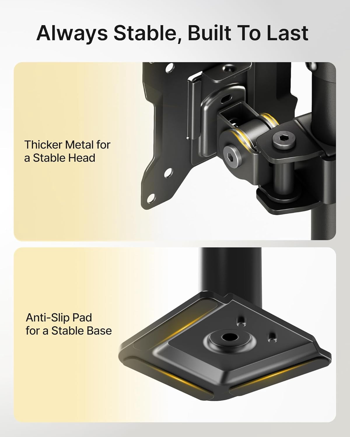 monTEK Vertical Dual Monitor Mount for 17"–32" Screens, Stacked Adjustable Monitor Arm with 31.6" Tall Pole, Holds 22 lb per Screen, C-Clamp & Grommet Base, VESA 75/100mm, Black