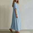 thumbnail image 4 of SAWOBUUN Womens Summer Linen Maxi Dress Short Sleeve V Neck Pleated Loose Fit Casual Beach Vacation Long Dress with Pockets, 4 of 6
