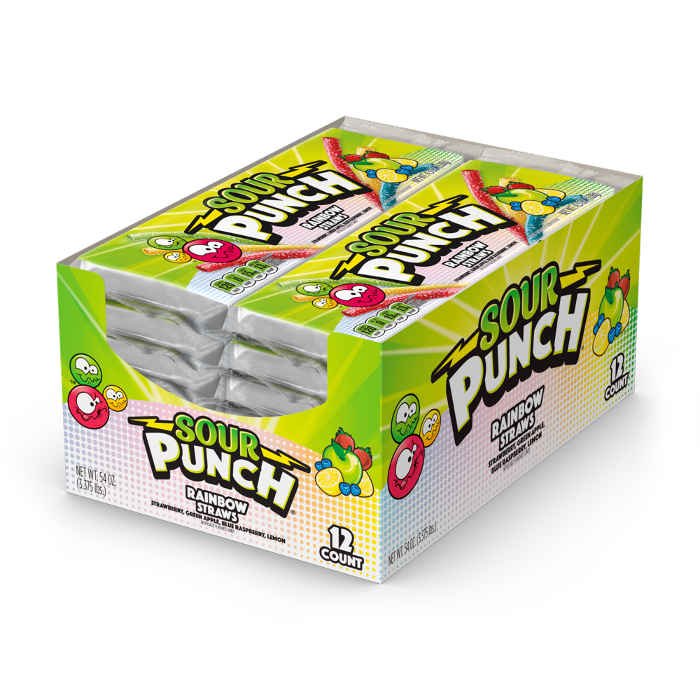 Sour Punch Rainbow Candy Straws, Assorted Sour Fruit Flavored Candy, 4