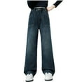 thumbnail image 6 of CYRBOKO Girls Denim Pants, Loose Fit Wide-leg Printed Casual Straight Leg Jeans Blue Size 6-7 T, 6 of 8