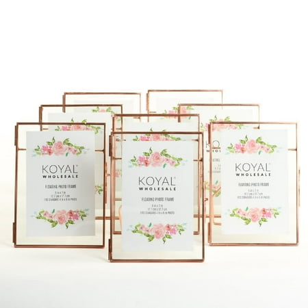 DIY Wedding Koyal Wholesale Pressed Glass Floating Photo Frames 8-Pack with Stands for Horizontal or Vertical Pictures, Table Numbers, Place Cards (Rose Gold, 5 x (Best Place For Glasses Frames)
