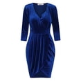 thumbnail image 3 of Tookss Women's 3/4 Long Sleeve Velvet Tulip Party Dress (Royal Blue, M), 3 of 9
