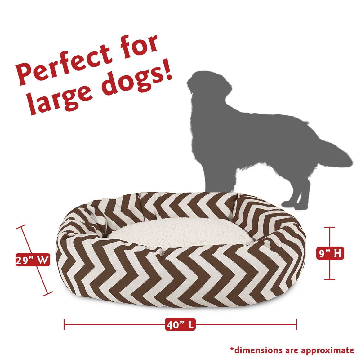Majestic Pet Sherpa Chevron Bagel Pet Bed for Dogs, Calming Dog Bed Washable, Large, Chocolate