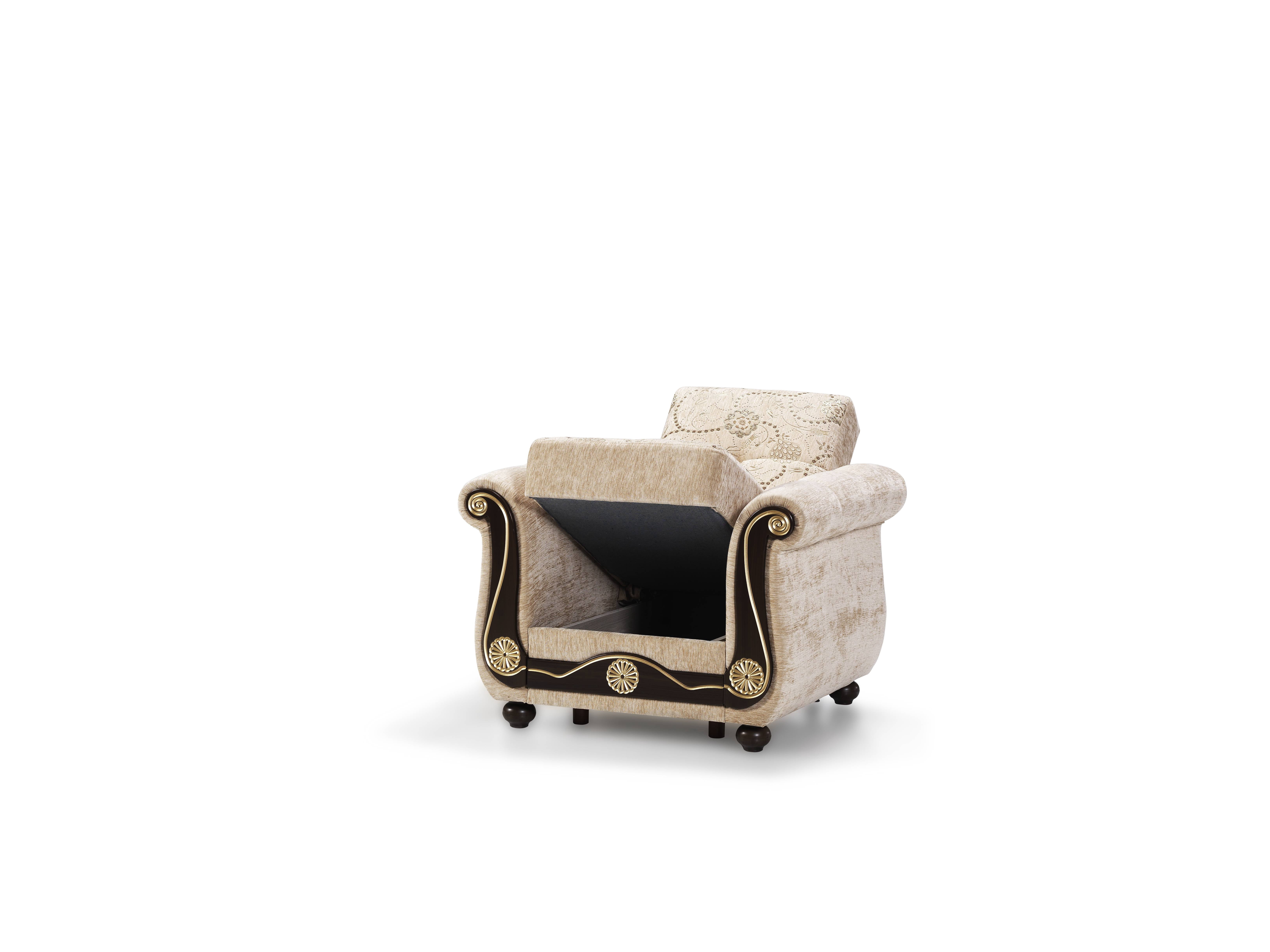 Ottomanson Convertible Accent Armchair with Hidden Storage, Firm Comfort Seating, Beige