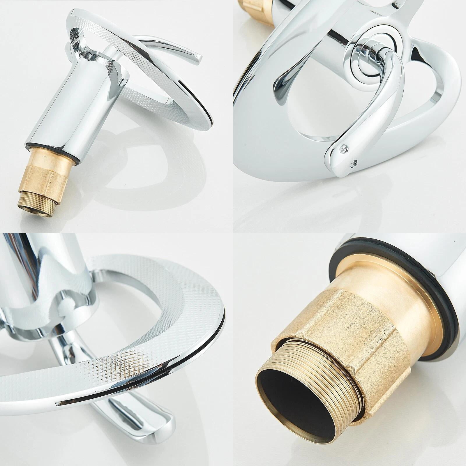 Chrome Bathroom Sink Faucet Single Handle 1 Hole Vanity Mixer Waterfall Faucets