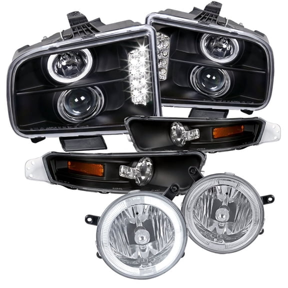 Spec-D Tuning LED Projector Headlights Black Halo Fog Lamps Bumper Signal Lights Compatible with 2005-2009 Ford Mustang Left Right Pair Headlamps Assembly