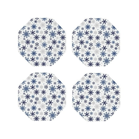 

Tideii blue Snowflake Prints for Leather Coasters 4 Pieces Anti-fouling and Anti-scalding Decorative Coasters Suitable for Restaurants Kitchens Coffee Shops-Octagon