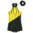 thumbnail image 6 of TiaoBug Kids Girls Sequins Halter Leotard Hip Hop Jazz Latin Dance Jumpsuit Unitard with Scrunchies Set Yellow&Black 14, 6 of 7