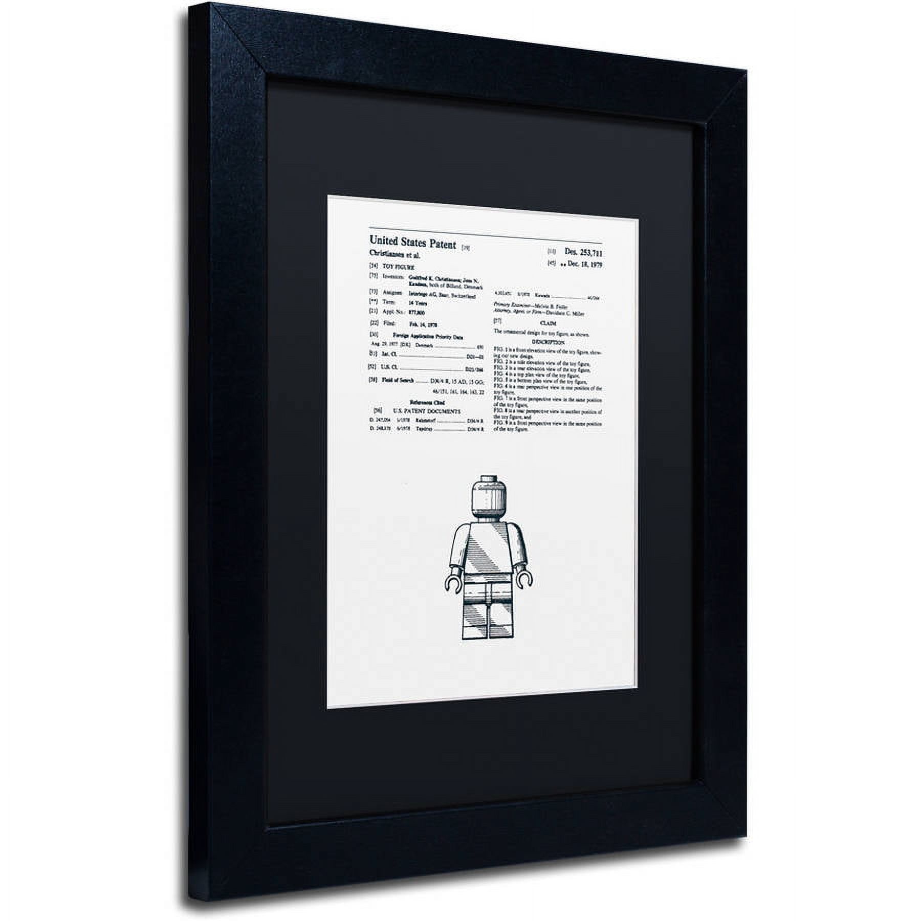 Trademark Fine Art "Lego Man Patent 1979 White" Canvas Art by Claire Doherty, Black Matte, Black Frame