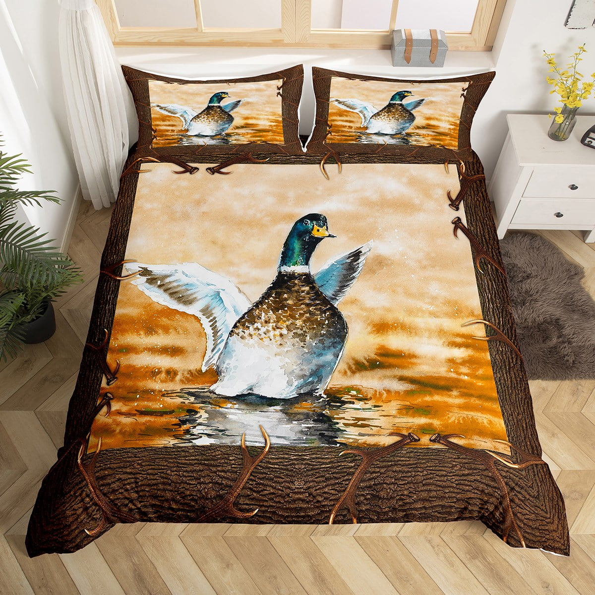 YST Mallard Duck Duvet Cover Queen Hunting Bedding Set, Cute Animal