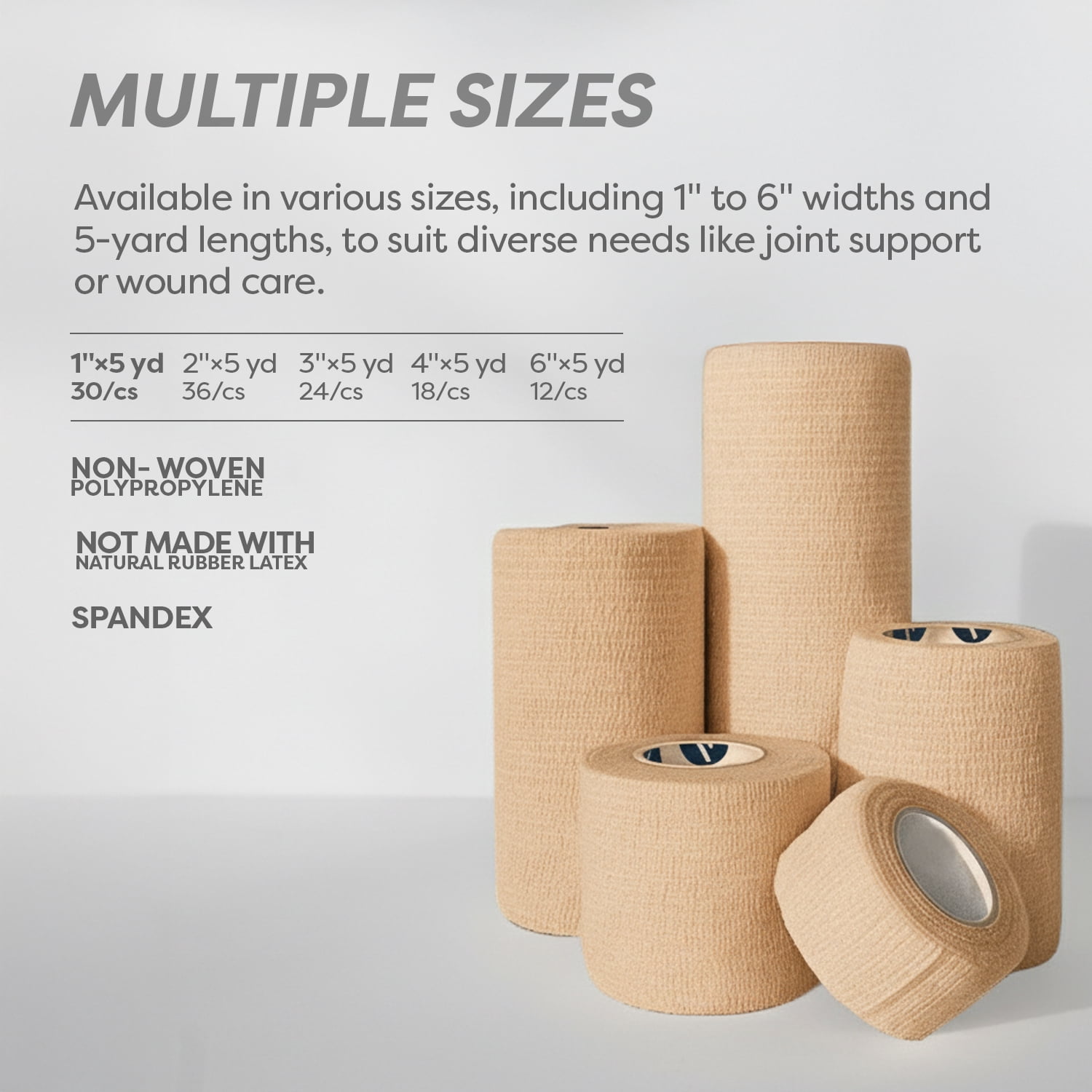 Dynarex Sensi-Wrap Self-Adhesive Bandages, 30-Pack, 1" x 5 yards, Tan, Latex-Free, Colored Elastic Cohesive Athletic Tape, Tattoo Grip & Vet Wrap
