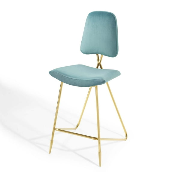Bar Stool Chair Barstool, Velvet, Metal Steel, Blue, Modern Contemporary Urban Design, Bar Pub Cafe Bistro Hotel Restaurant Hospitality