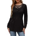 thumbnail image 1 of Camisa de manga larga de encaje para mujer Otoño Invierno Moda Casual Cintura delgada Color puro Top de encaje con cuello redondo para mujer Negro M, 1 of 8