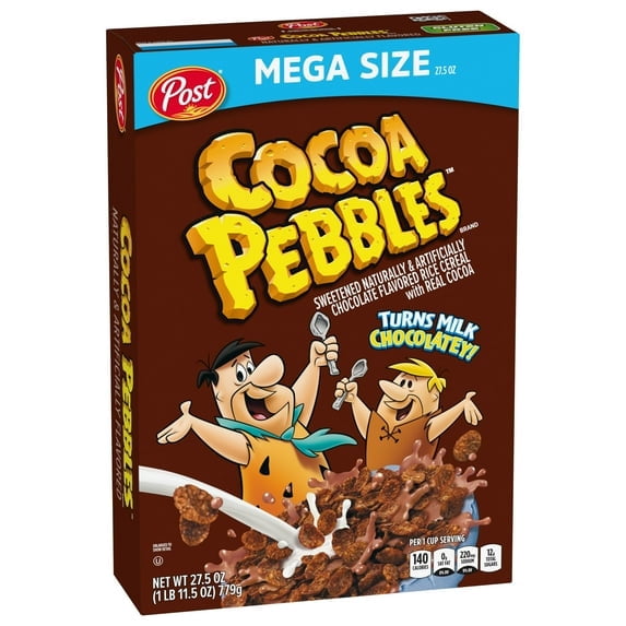 Post Cocoa PEBBLES Cereal, Chocolatey Kids Cereal, Gluten Free, Crunchy 27.5 oz Mega Size Box(pack of 4)