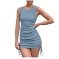 thumbnail image 4 of Aoujea Dresses for Women Summer Solid Color Fashion Slim Pleated Thread Drawstring Sleeveless Crew Neck Dress Sleeveless Dresses for Women 20$ & Under Dress, 4 of 4