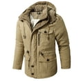 thumbnail image 3 of IYTR Men's Winter Warm Hooded Coats Solid Color Long Sleeve Thicken Fleece Jackets Parkas Outwear with Pockets Khaki XL, 3 of 6