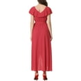 thumbnail image 3 of Unique Bargains Wrap Robe pour les Femmes Casquette Manches Volantées V Cou Casual Maxi Robes Rouge S, 3 of 5