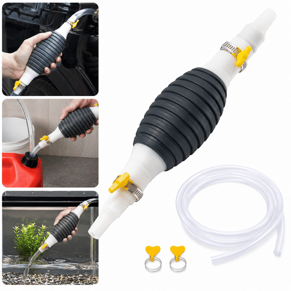 Manual Fuel Transfer Siphon Hand Pump Hose Kit High Flow Liquid Transfer Pump For Gasoline Diesel Water Oil Fuel Tank Transfer with 1M PVC Hose Portable Fluid Extraction Pump