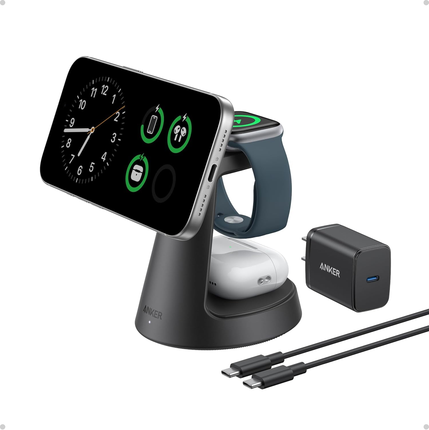 Restored Anker MagSafe Charger Compatible, MagGo 3-in-1 Charging Station (Refurbished)
