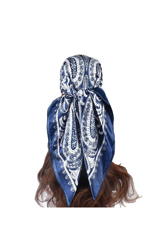 Floral Scarf,Bandanas,Hair Coverings,Hair Bandanas,Silk Hijab,Retro Cashew Nut Pattern Printed Large Square Scarf Silk Scarf Headband Navy One Size