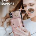 thumbnail image 2 of ShellTech for iPhone X/XS Case with Card Holder and Strap - Zipper Pocket,Crossbody Lanyard Strap,Credit Card Holder,Stand Ring,Cute Phone Wallet Case for Women,Rosegold, 2 of 10