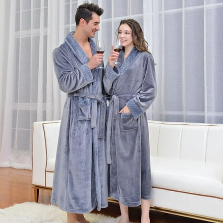 

JNGSA Flannel Bathrobe Thickened Men s Coral Velvet Nightgown Long Home Clothes Clearance