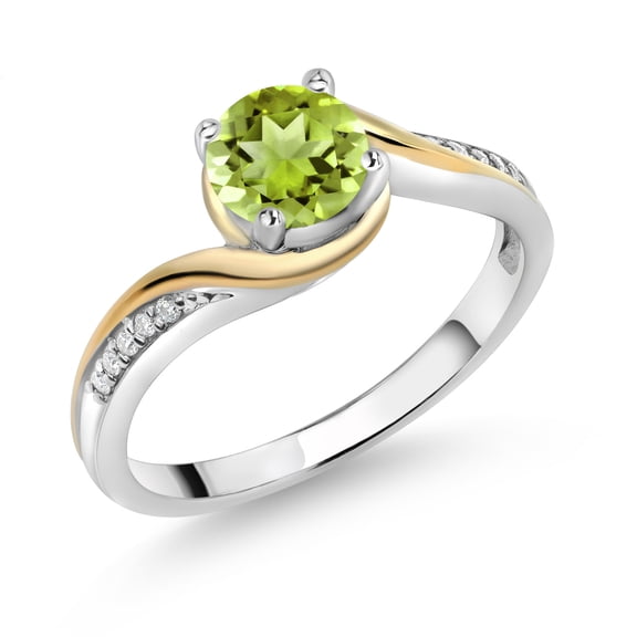 Gem Stone King 925 Silver and 10K Yellow Gold Ring Round Green Peridot and Moissanite (1.05 Cttw, Size 6)