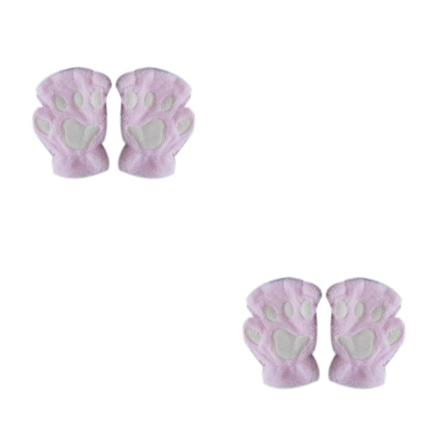 Sonducket Lindas mujeres gato garra pata mitones de felpa cálido felpa corto sin dedos mullido oso gato guantes disfraz medio dedo Type1 NO1