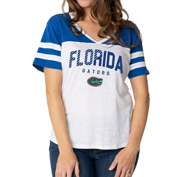 Women's White/Royal Florida Gators Silvey Color Block Jersey T-Shirt