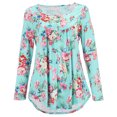 thumbnail image 1 of Gibobby Blusas Manga Larga Para Mujer Camiseta holgada de manga larga con cuello en V y hebilla floral plisada para mujer（Azul， L), 1 of 5