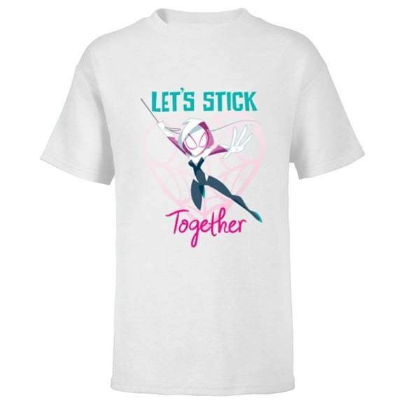 Marvel Spider-Gwen Valentine’s Day Love Let’s Stick Together - Short Sleeve T-Shirt for Kids - Customized-White