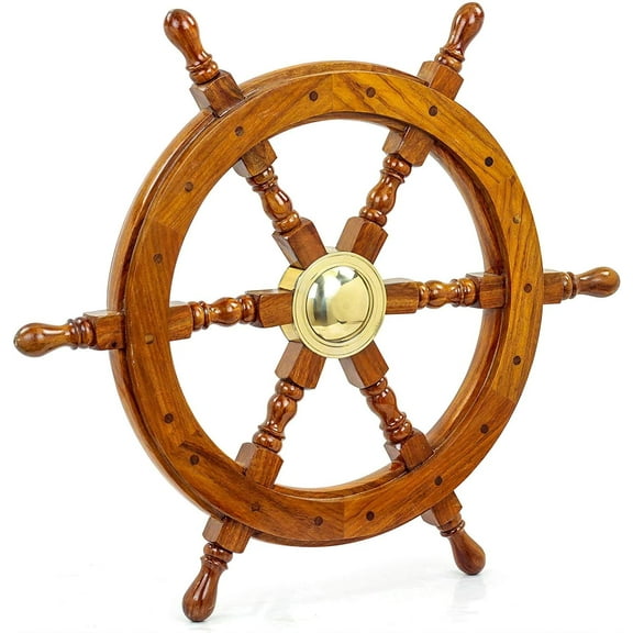 Nagina International Nautical Handcrafted Wooden Ship Wheel - Home Wall Decor | Pirate's wall Hanging Sculpture & Accessories - Batasa Pendi (42 Inches)
