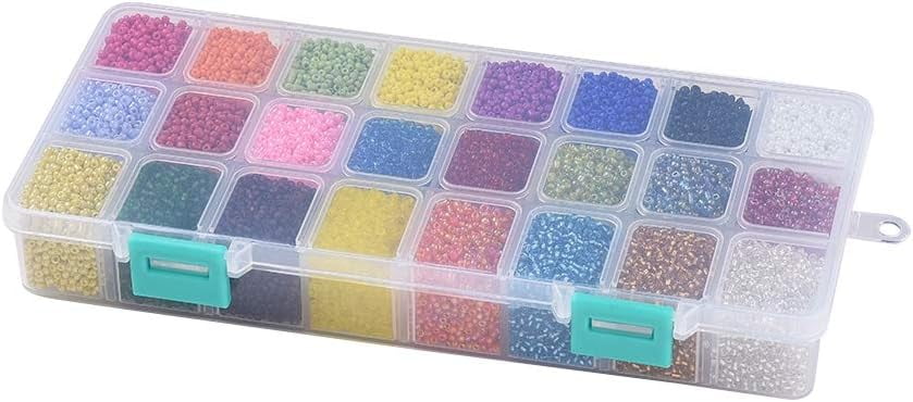 1Box 24 Color 12/0 Round Glass Seed Beads 2mm Mixed Frosted Colors Loose Spacer Beads Transparent Colours Lustered Pony Beads for Craft Bracelet Necklace Jewelry Making Mixed Color