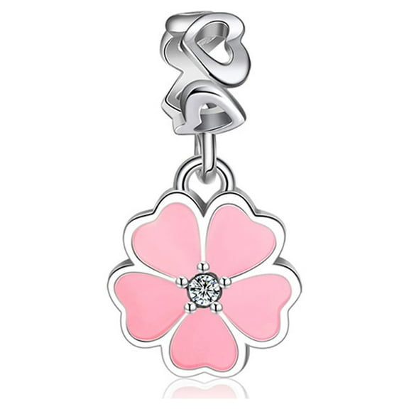 Flower Charm European Bead CZ Sterling Silver Pink Ginger Lyne Collection