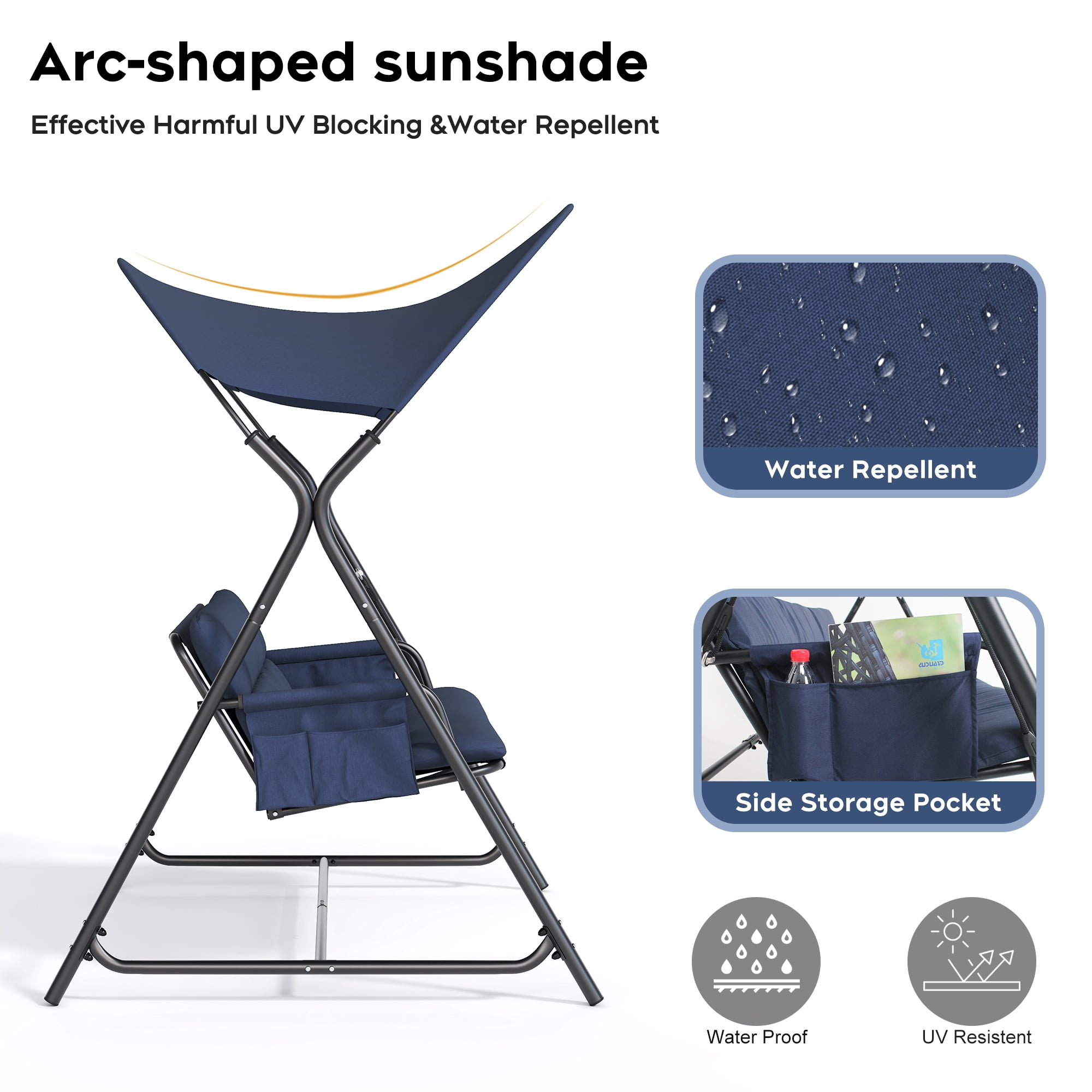 3-Person Outdoor Patio Swing Chair, Heavy-Duty Metal Frame Garden Porch Swing with Cushion