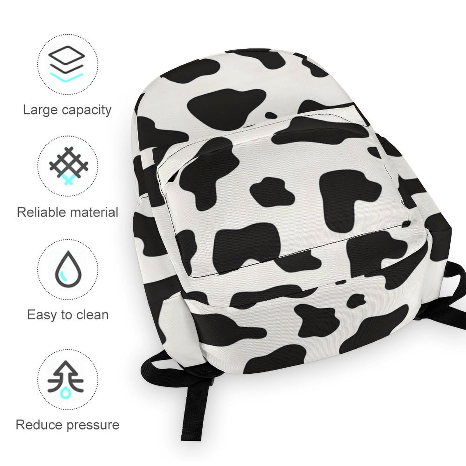 Large Capacity Half Print Backpack 11.8×16.5×5.9in Multifunctional Zipper Design Convenient Switch Simple Cow Print Pattern, Vector Art Style_1