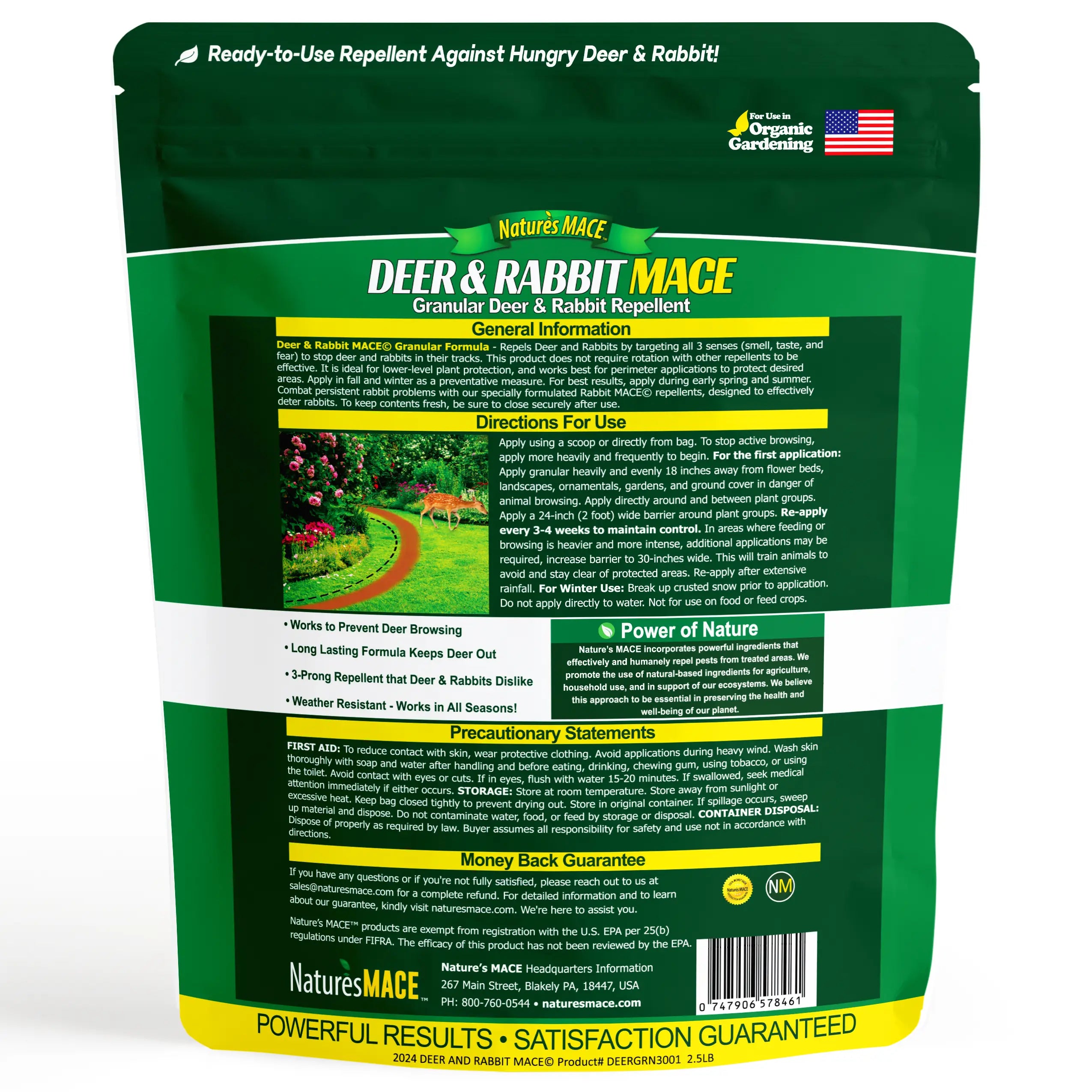 Nature's Mace Deer & Rabbit Repellent Granules 2.5lb Bag for Garden and Landscape Plants