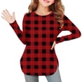 thumbnail image 2 of Ltctricy Girls' Tunic Tops Long Sleeve Crew Neck Curved Hem Plaid T-Shirts Soft Casual Tee Blouses for Children 3-12 Y(Red,11-12 Years), 2 of 6