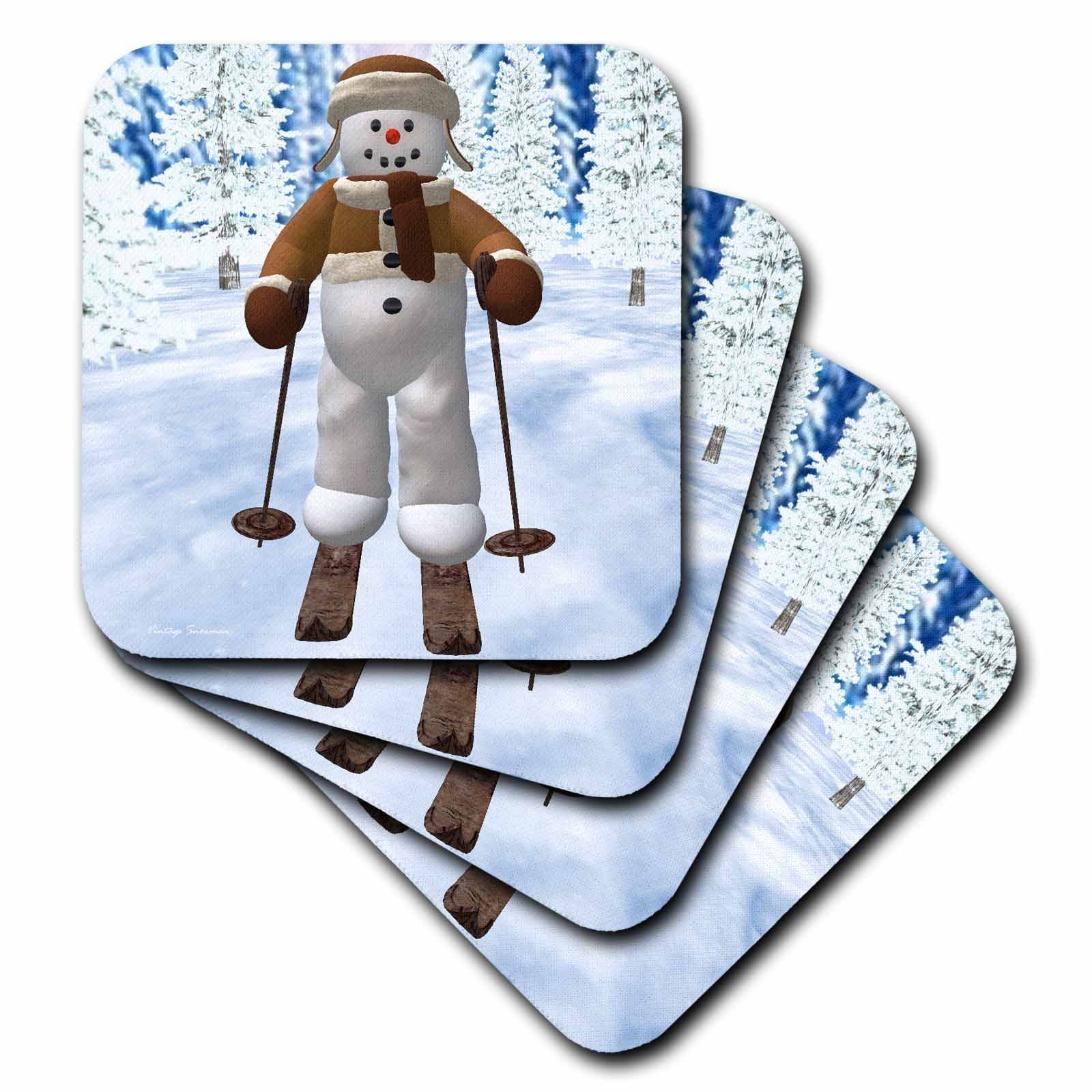 3dRose Skiing Snowman, Ceramic Tile Coasters, set of 4 by 3dRose