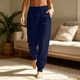 thumbnail image 3 of Women's Fleece Sweatpants Winter High Waisted Joggers Athletic Pants Casual Fall Drawstring Trousers with Pockets,Navy M, 3 of 8