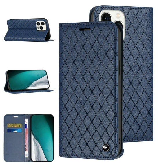 Allytech for Apple iPhone 13 Pro 6.1 inch Cover,Premium Leather Wallet Case Flip Kickstand Cover RFID Blocking Card Slots Magnetic Closure Phone Case,Blue