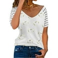 thumbnail image 1 of DYMADE Women Heart Print V-neck Short Sleeve Casual Pullover T-shirt, 1 of 2